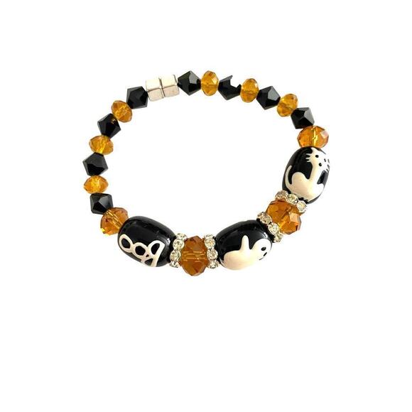 NWT 3 Glass Hand Painted Halloween Themed Magnetic Bracelets - Cat, Pumpkin, Boo - Picture 2 of 4